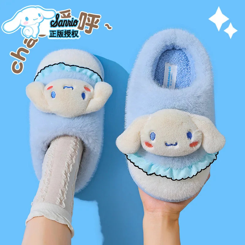 Kids' Slippers House Shoes Cartoon Kuromi With Heel Cover Winter Shoes For Girls Warm Anti-slip Pink Pruple Shoes Size 35-41
