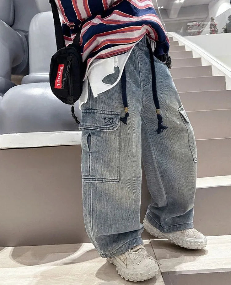 2025 Spring Autumn New Boys Loose Straight Jeans Lightweight Casual Pants for Tween Boys - Premium Denim Straight Leg Long Pants