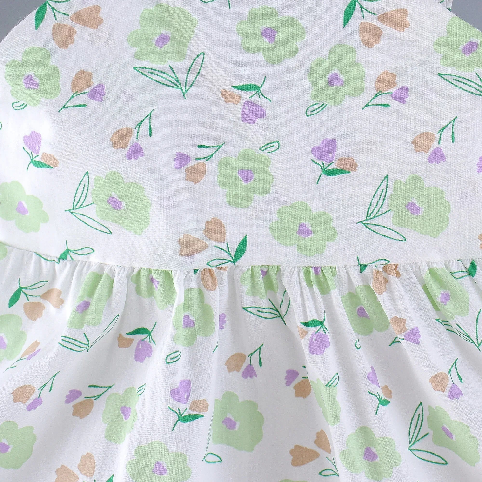 Girls' New Summer Dress Children's Small Flower Print Back Elastic Waist Solid Bow Princess Dress and Hat Two Piece Set