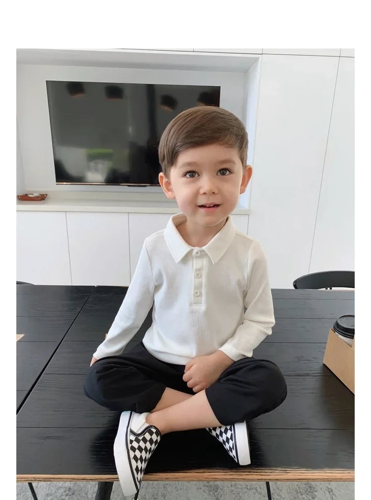 Boys Polo Shirts Long Sleeve Tops for Kids Solid Color Children T-shirt Cotton  Baby Tops Toddler Spring Autumn Outwear