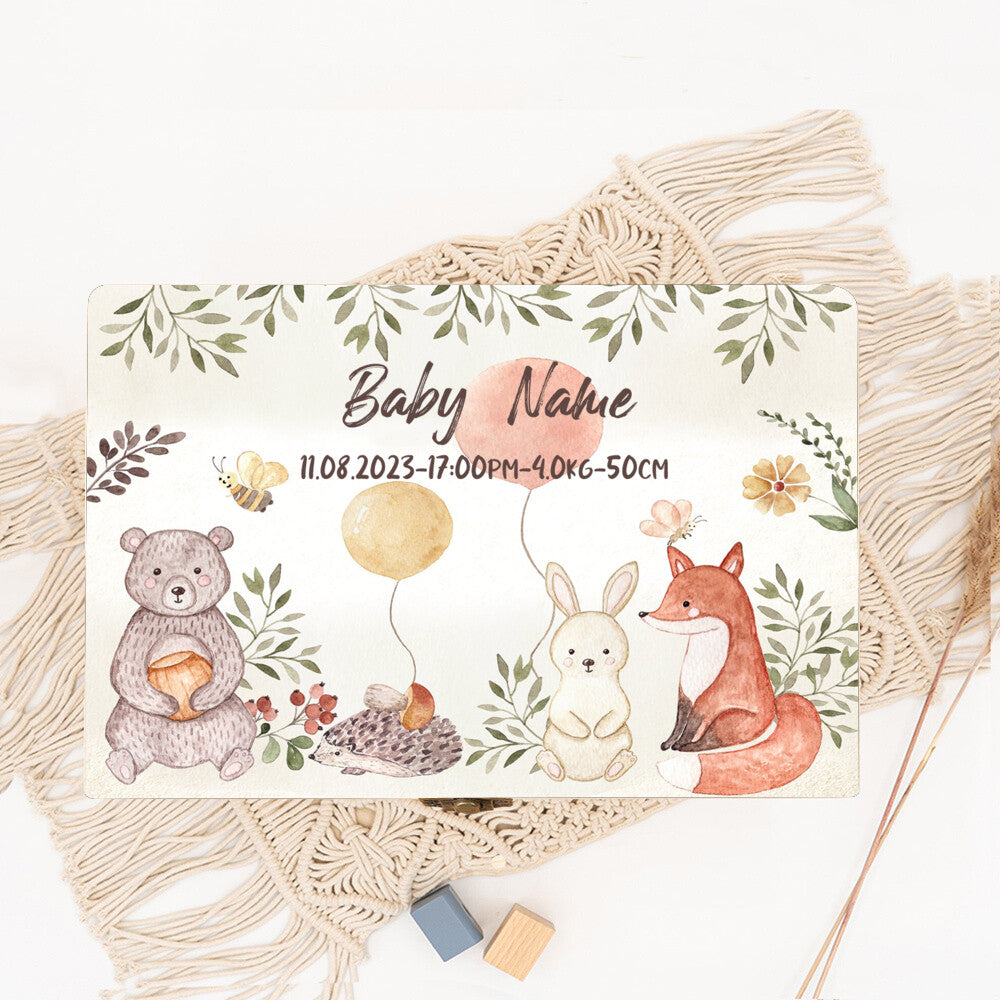 Personalized Baby Memory Box Custom Forest Animal Wooden Box Newborn Shower Gift Infant Birth Stats Present Baby Storage Box
