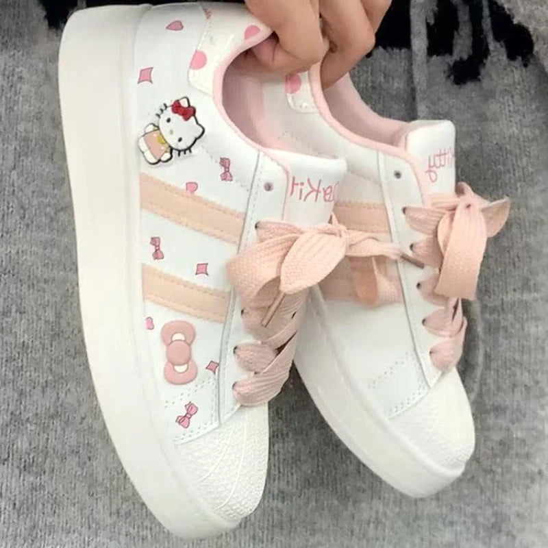 Kids'Casual Shoes Sneakers Cartoon Hello Kitty PU Leather For Girls Printed Anti-slip Breathable Blue Pink Shoes Size 26-37