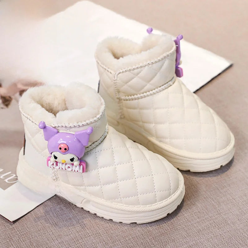 Kids'Casual Shoes Ankle Boots PU Leather Cartoon Kuromi Winter Shoes For Girls Anti-slip Warm Pink Beige Shoes Size 26-36