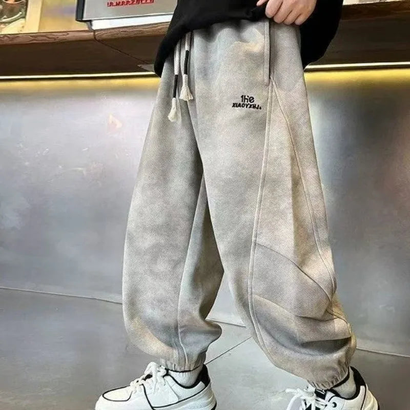 New 2025 Boys' Korean Style Loose Sweatpants - Trendy Tie-Dye Casual Pants for Big Kids (Spring Autumn)
