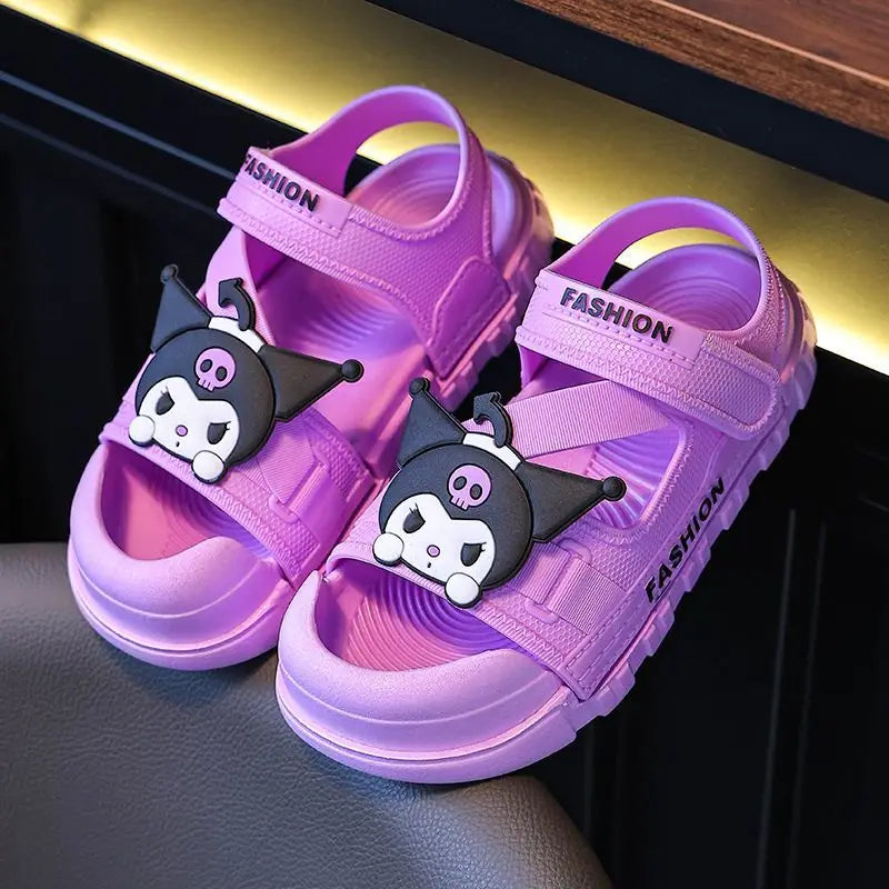 Sandals Girls Anime Kuromi Open Peep Toe Shoes Girly Summer Cute Cartoon Babys Purple Pink Slipper Kid Size 21-36