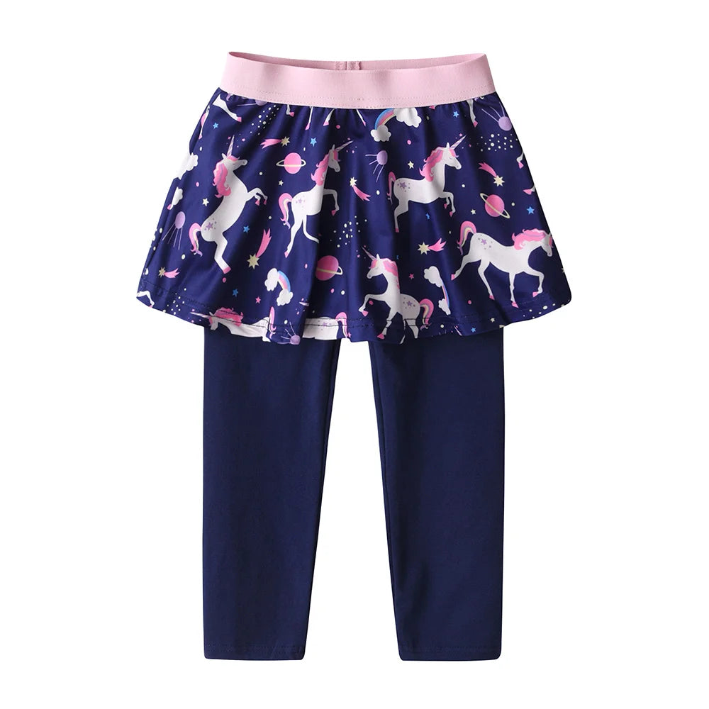 VIKITA Girls Leggings with Skirts for Children Unicorn Cosmos Printed Elastic Pencil Pants Trousers Kids Dance Pants Culottes