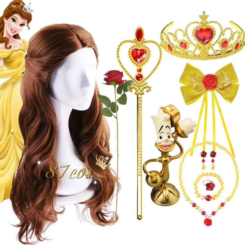 Disney Beauty and the Beast Princes Belle Role Play Headwear Cosplay Costume Accessory Wig Hairpin Crown Birthday Party Dress up