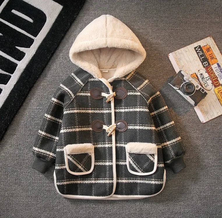 Boys Winter Wool Coat 2025 New Style Kids Thickened Fleece Lined Plaid Wool Jacket Thick Winter Clothing