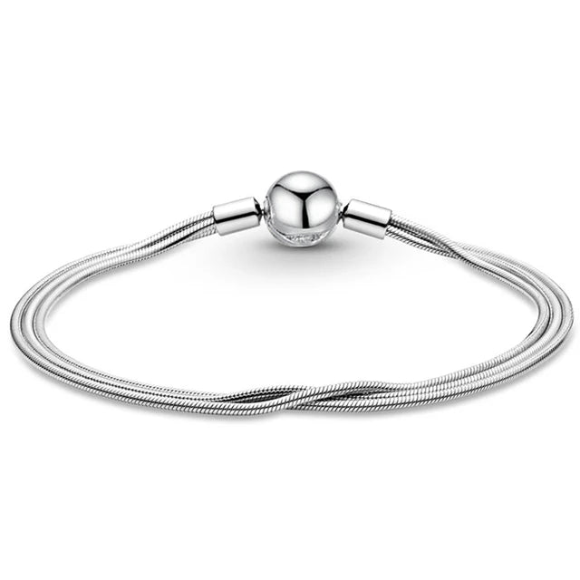 New 925Silver original 17-21CM Pearl Heart-Shaped Hard Ring Square Buckle Round Bracelet Fit for DIY Mini Birthday Jewelry Gifts