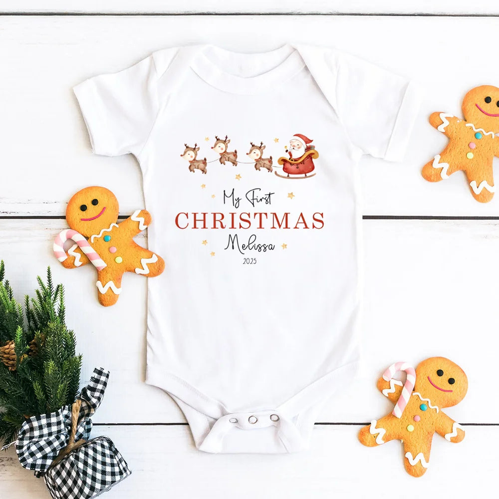 Personalised Baby First Christmas Rompers Newborn First Christmas Outfit Babies 1st Xmas Gift Idea Little Reindeer Xmas Cloth