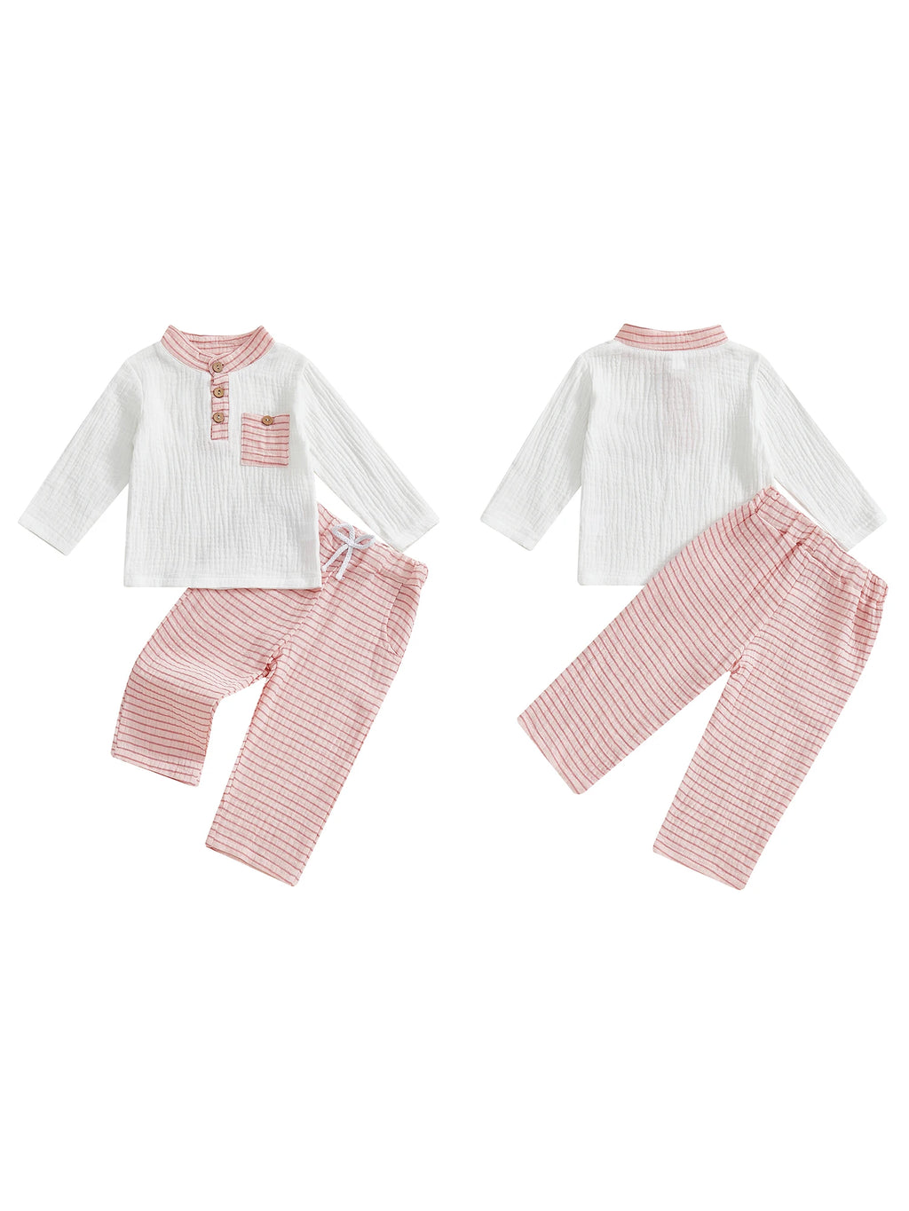Adorable Infant Autumn Apparel Set Stylish Button-Up Shirt Matching Striped Trousers with Handy Pocket 2 Piece Ensemble
