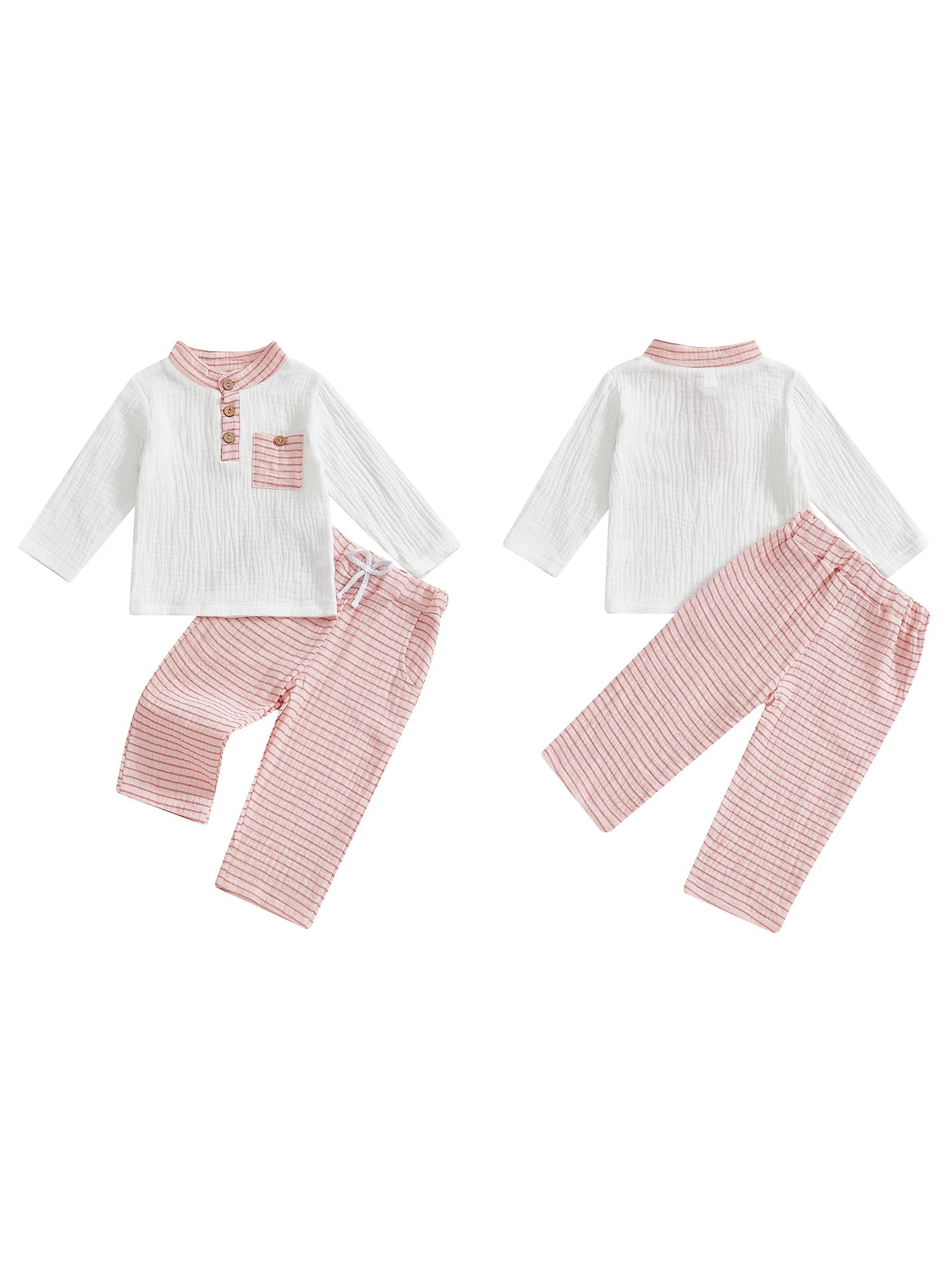 Adorable Infant Autumn Apparel Set Stylish Button-Up Shirt Matching Striped Trousers with Handy Pocket 2 Piece Ensemble