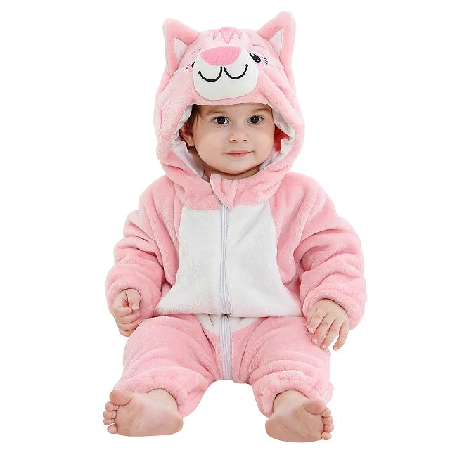 MICHLEY Halloween Costume Infant Baby Clothes Rompers Winter Flannel Hooded Bodysuits Pajamas Animals Overall Jumpsuit For Bebe
