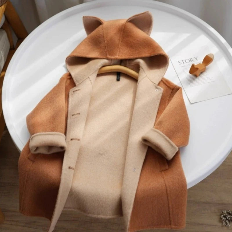 2025 Autumn New Kids Cartoon Cute Fox Wool Coat Thickened Warm Winter Outerwear for Boys Girls Toddler To Teen