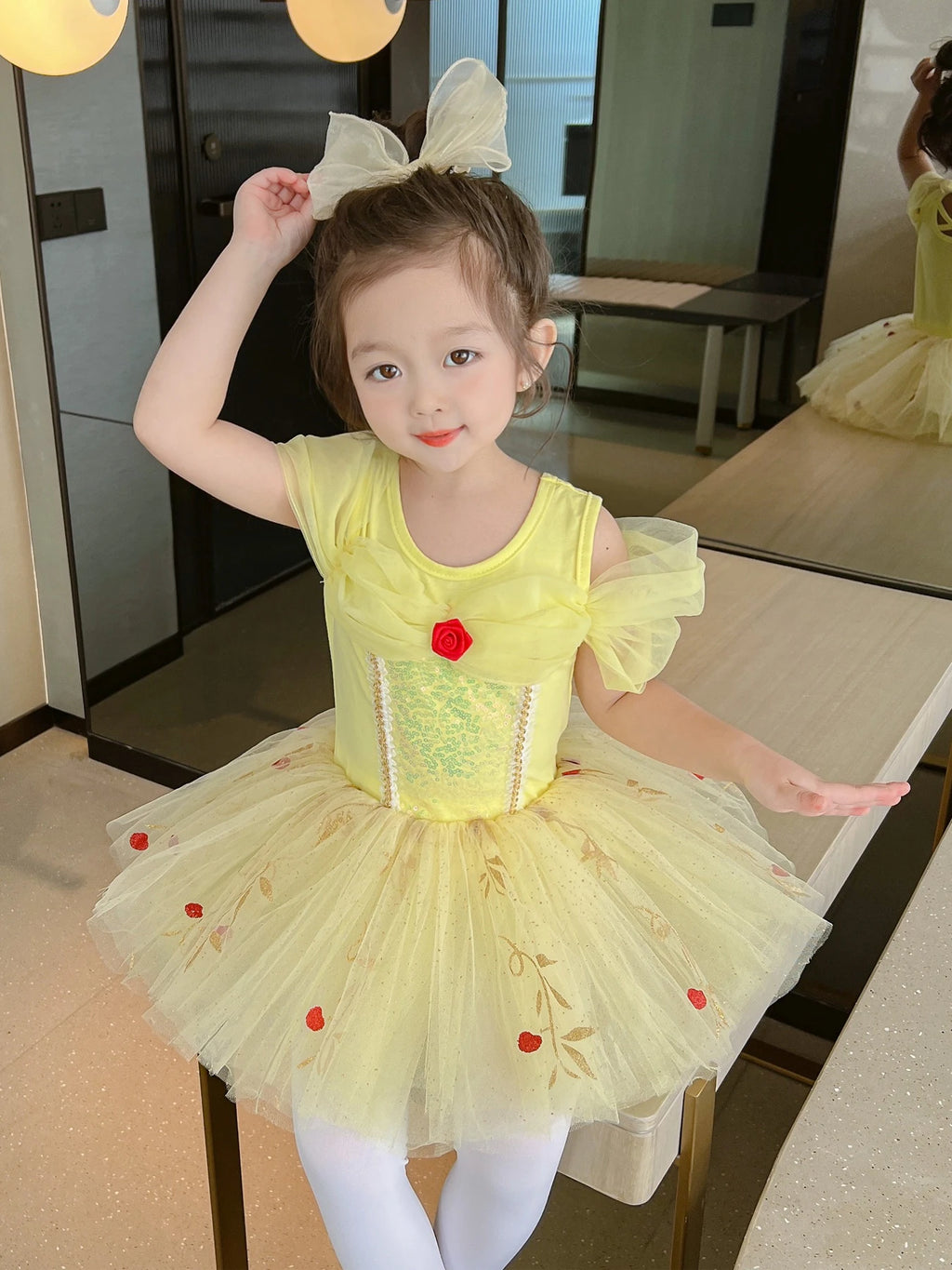 Belle Girl Princess Ballet Tutu Dress for Toddler Little Girls Ballerina Dance Costume Outfit Dancewear with Tulle Skirt  Yellow