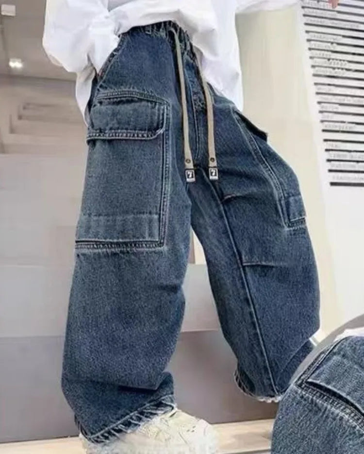 Boys Workwear Jeans Thin Spring 2025 New Style Casual Cargo Pants for Kids 3-8 Years Old