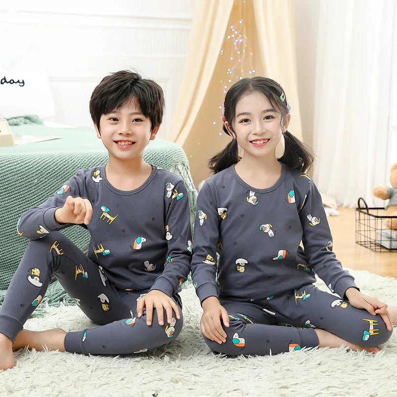 Children's Autumn Clothes and Pants Set for Boys and Girls Pure Cotton Thermal Underwear Pure Cotton Cotton Sweater Baby Pajamas