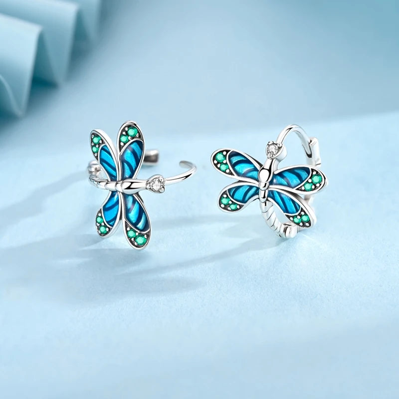 Original 100% 925 Sterling Silver Dragonfly Hoop Earrings For Women Exquisite Jewelry Gift
