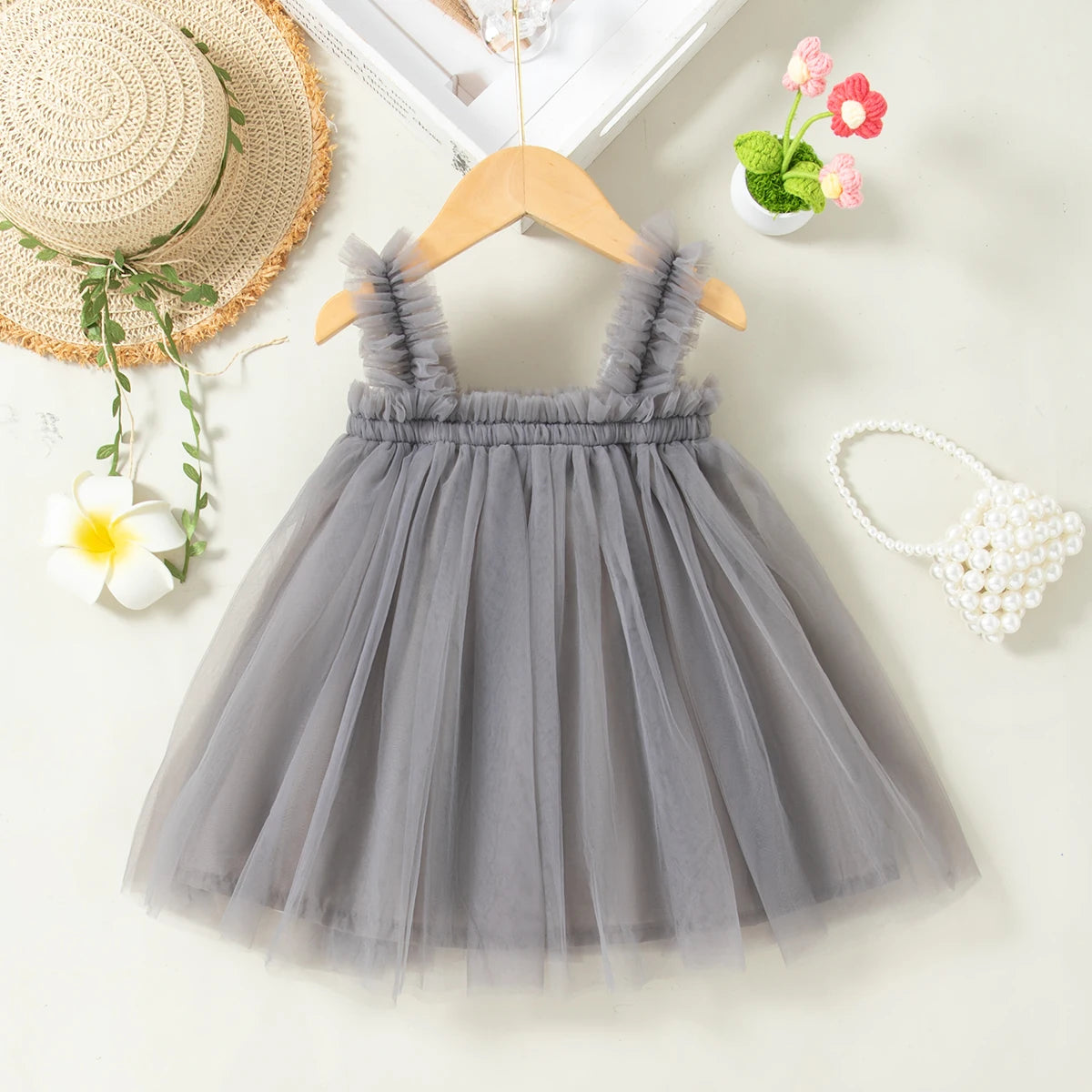 (0-4 Year Old Baby Girl Princess Dress) Summer New Simple Solid Color Chiffon Children'S Sleeveless Clothes For Wedding Parties