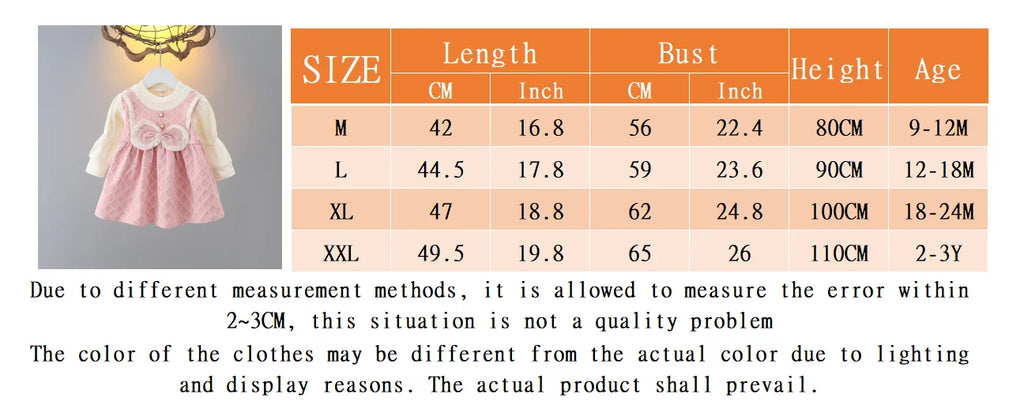 (9 Months -3 Years Old) Spring And Autumn New Sweet Bow Baby Girl Dress, Princess Style Children'S Long Sleeve Clothes