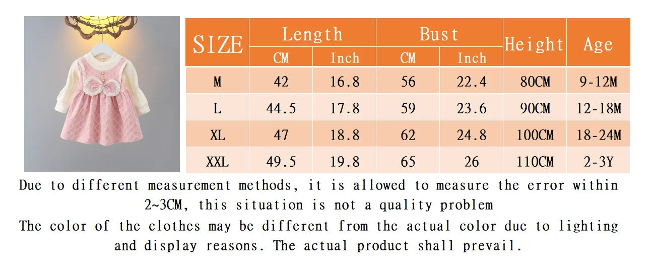 (9 Months -3 Years Old) Spring And Autumn New Sweet Bow Baby Girl Dress, Princess Style Children'S Long Sleeve Clothes