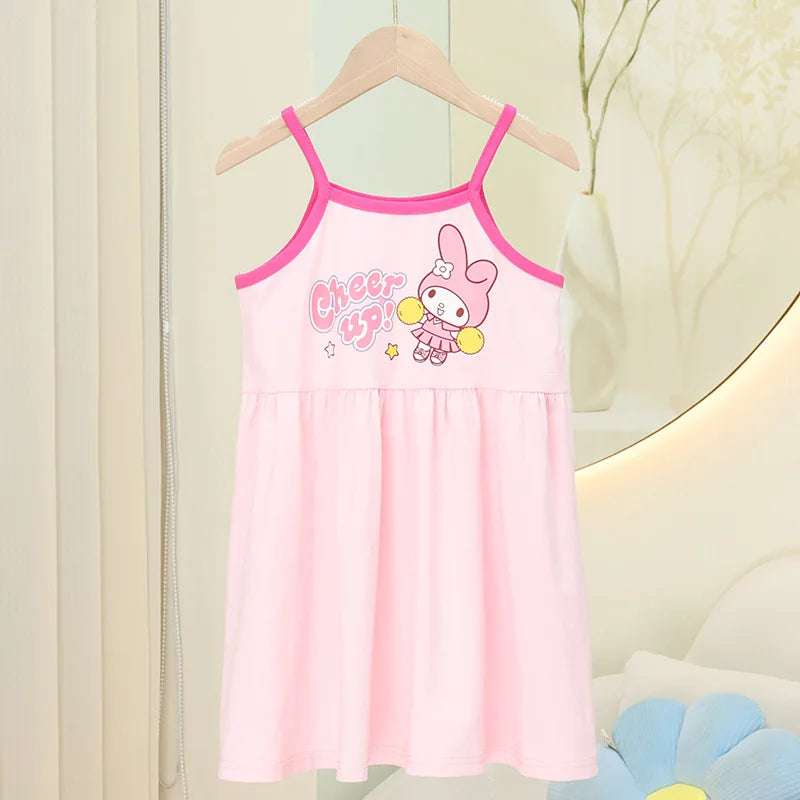 Sanrio Hello Kitty Girl Summer Cotton Fashion Kuromi Printed Slip Casual Comfortable My Melody Dresses Birthday Clothes Vestidos