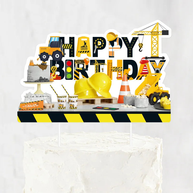 Happy Birthday Banner Construction Party Decorations Supplies for Boy Construction Birthday Banner Excavator Dump Truck Tractor