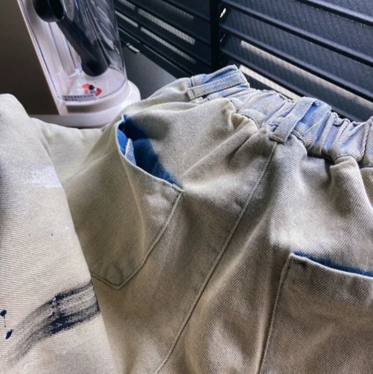 2025 Spring/Autumn Boys' Hip-Hop Long Pants, Kids' Size 12-14 Versatile Graffiti Casual Streetwear Trousers