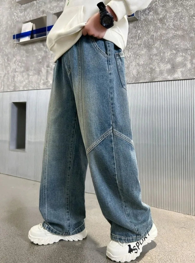 Boys' Jeans Spring Autumn Loose Straight Leg Stylish Versatile Long Pants Hot Sale Ages 7-14