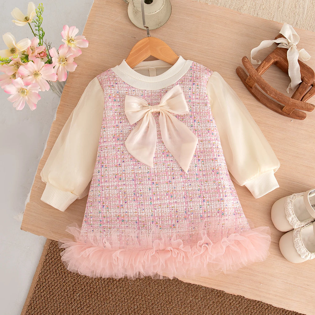 Autumn New Sweet Bow Baby Girl Princess Dress, Birthday Party Children'S Clothing Suitable For Babies Aged 9 Months To 4 Years