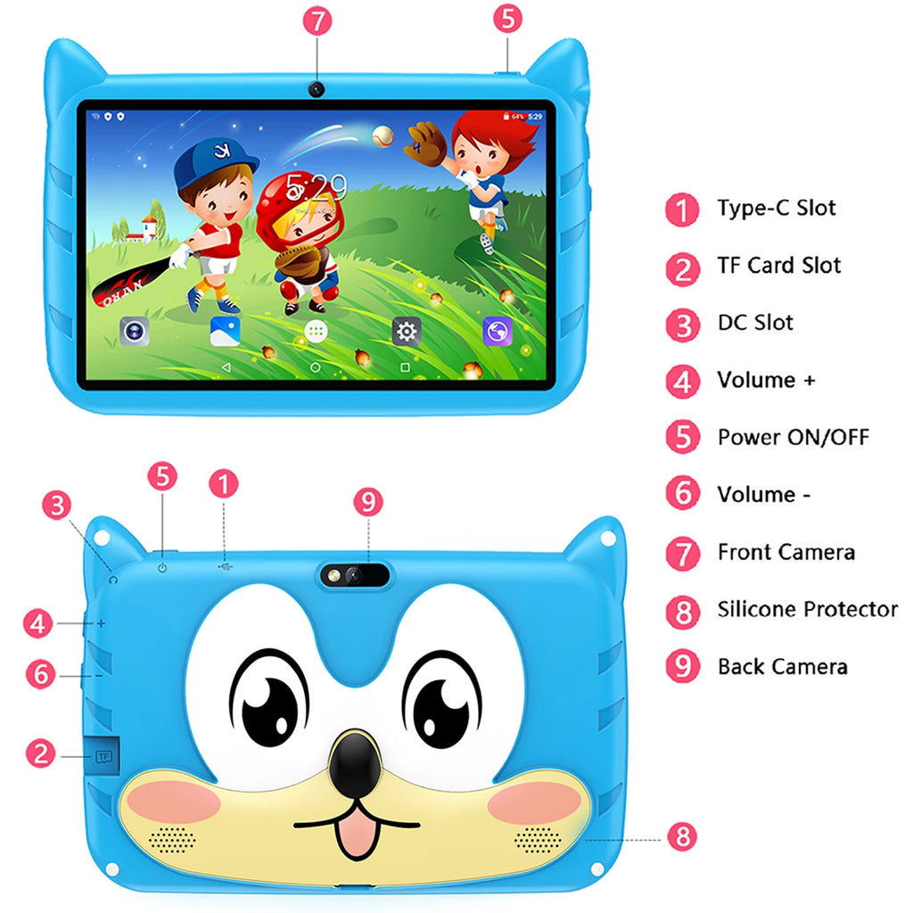 BDF Hot-selling Android 7 Inch Kids Tablet Quad Core 4GB RAM 64GB ROM Android 13 Google Learning Education Games Tablets 4000mAh