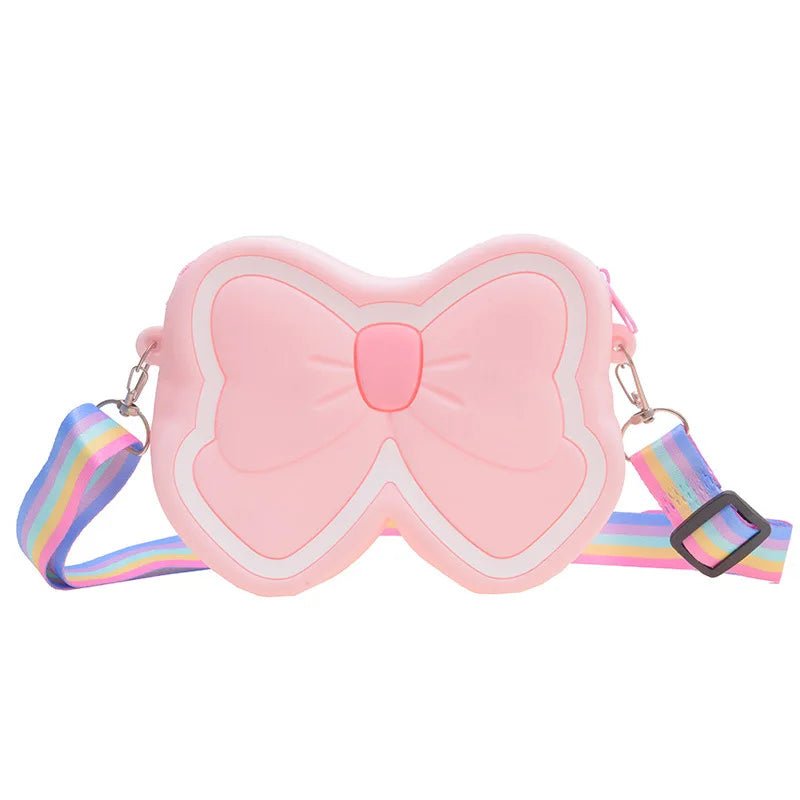 Lovely Bow Children's Silicone Shoulder Bags Cute Butterfly Shape Baby Girls Crossbody Bag Candy Color Kids Small Coin Purse