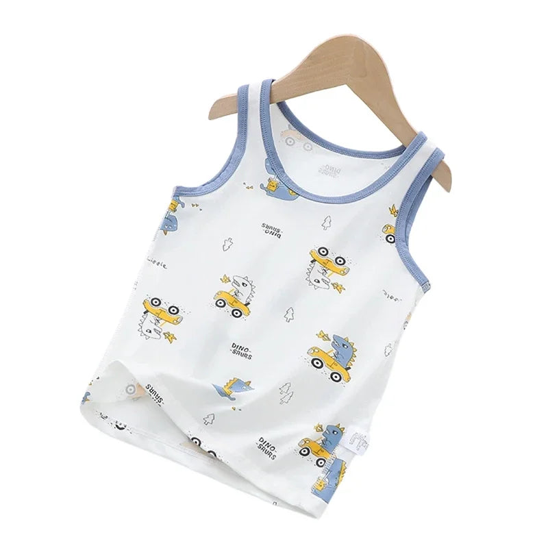 2025 Summer Kids Tanks Top Children's Vest Baby Underwear Clothing Cartoon Printed Top Cotton T-shirt Boys Sleeveless Tank 0-8 Y
