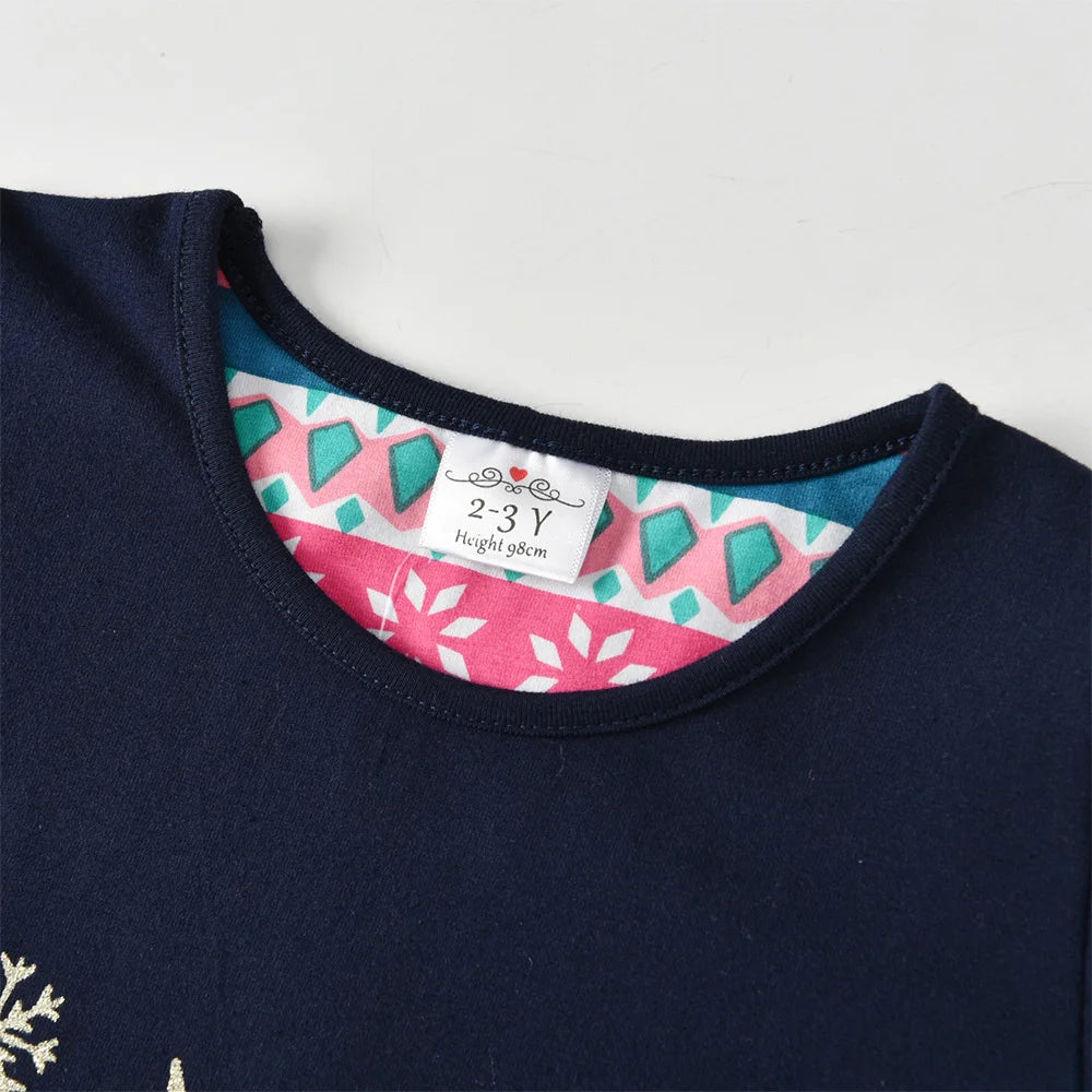 VIKITA Girls 2025 New Year Dress Kids Snowflakes Cartoon Christmas Xmas Cotton Casual Straight Dresses Gifts Children Clothing