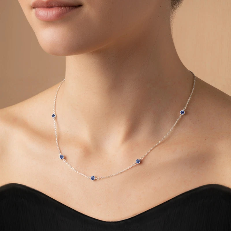 Original 925 Sterling Silver Blue Zircon Fine Necklace For Women Jewelry Gift Simple Design Necklace Match All Style Women