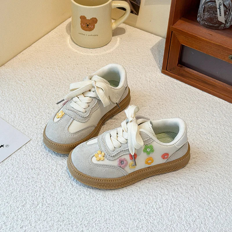 Kids'Casual Shoes Sneakers Skate Shoes Needlepoint PU Leather For Girls Anti-slip Breathable Pink Beige Shoes Size 26-36