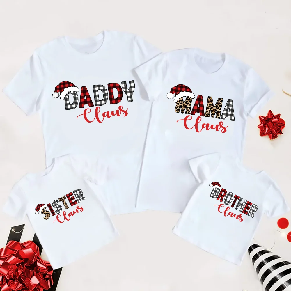 Christmas Family Matching Shirt Dad Mom Bro Sis Matching Casual Short Sleeve Tee Clothes Xmas Holiday Outfits