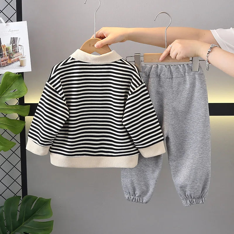 New Spring Autumn Baby Clothes Children Boys Striped Long Sleeved T-Shirt Pants 2Pcs/Sets Infant Casual Outfits Kids Tracksuits