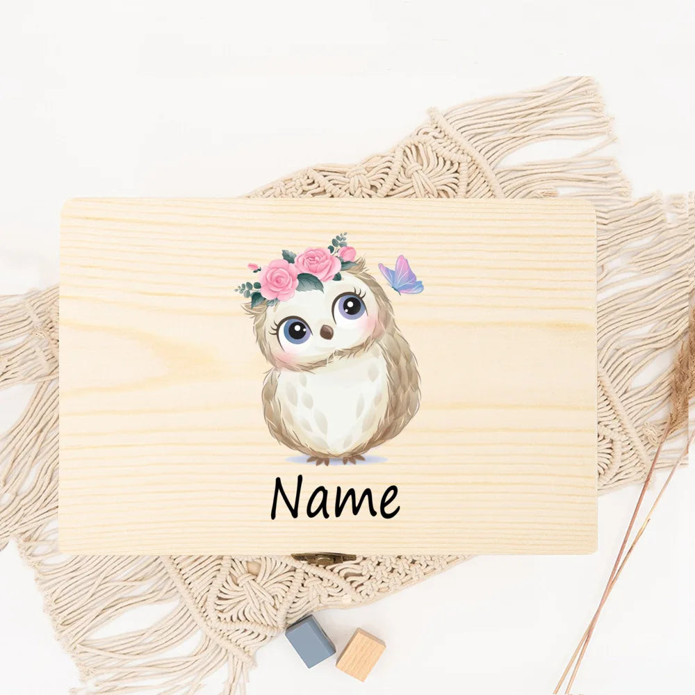 Personalized Baby Wood Box Cute Animal Print Toddler Memory Box Custom Name Infant Keepsake Box Newbron Shower Gift Kids Present