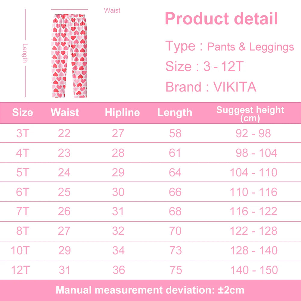 VIKITA Kids Heart Print Stretch Cotton Leggings Soft Comfortable Elastic Waist Cute Casual Cotton Casual Daily Trousers Pants