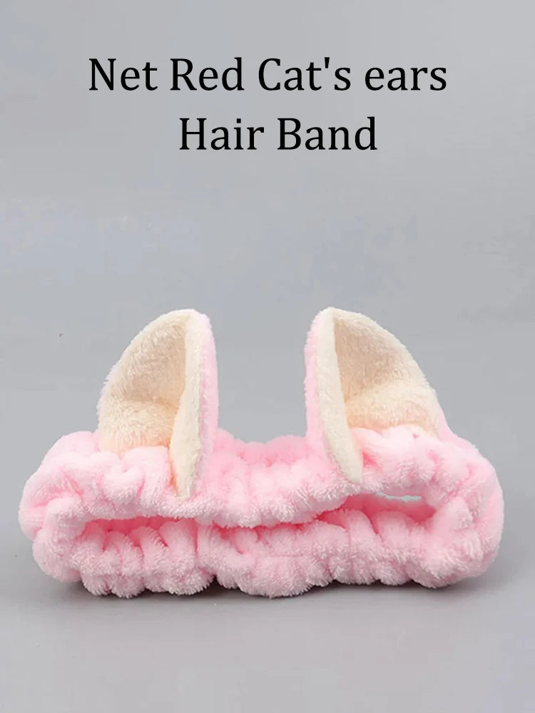 Hairband Cat Coral Plush Headband Cute Soft Hair Bow Headband Hairband Wash Face Makeup Headband Bandage Girl Accessories