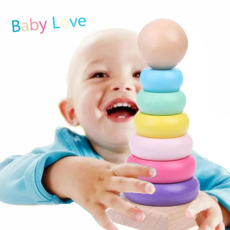 Children Rainbow Tower Ferrule Wooden Toy Stacking Circle Baby Early Childhood Education Puzzle Ring Montessoris Toys Kids
