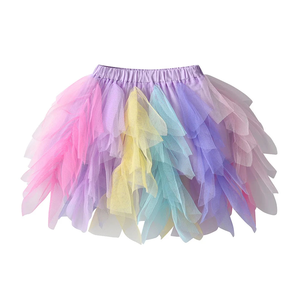 VIKITA Girls Rainbow Multicolor Tutu Skirt Kids Colorful Tulle Ballet Dance Princess Party Layered Mini Skirt 3-10Y Cute Outfit
