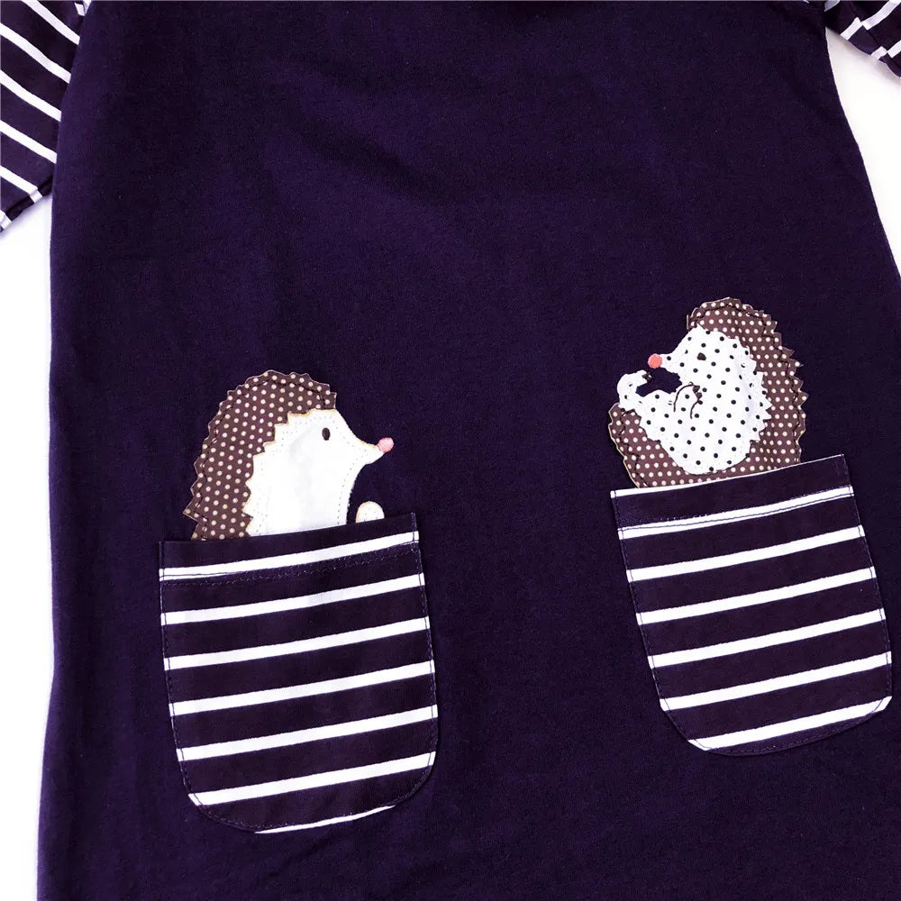 VIKITA Children Cartoon Dress Girls Cotton Casual Daily Autumn Spring Dress with Pockets Kids Straight Dresses Kids Clothes