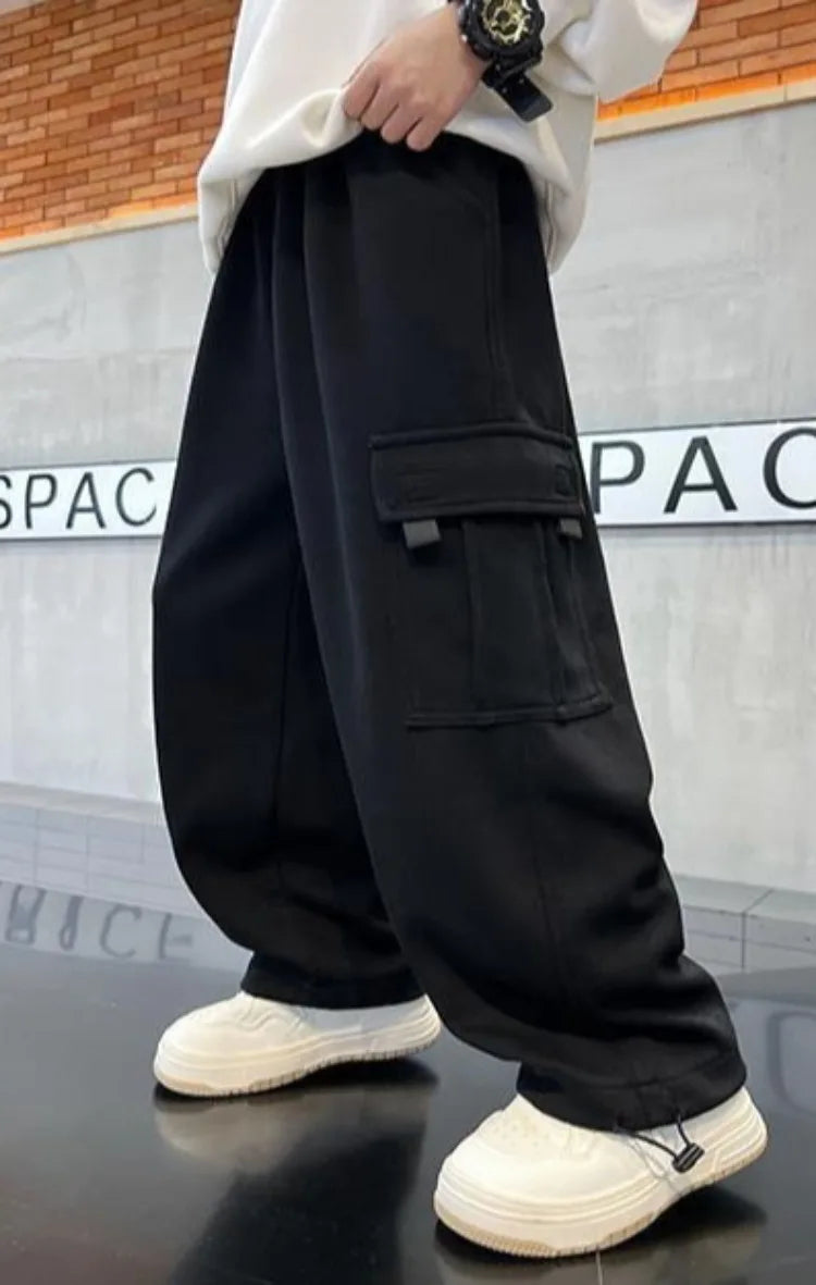 2025 New Boys Autumn Winter Fleece-Lined Sports Cargo Pants, Big Boy Streetwear Trends, Warmth & Comfort
