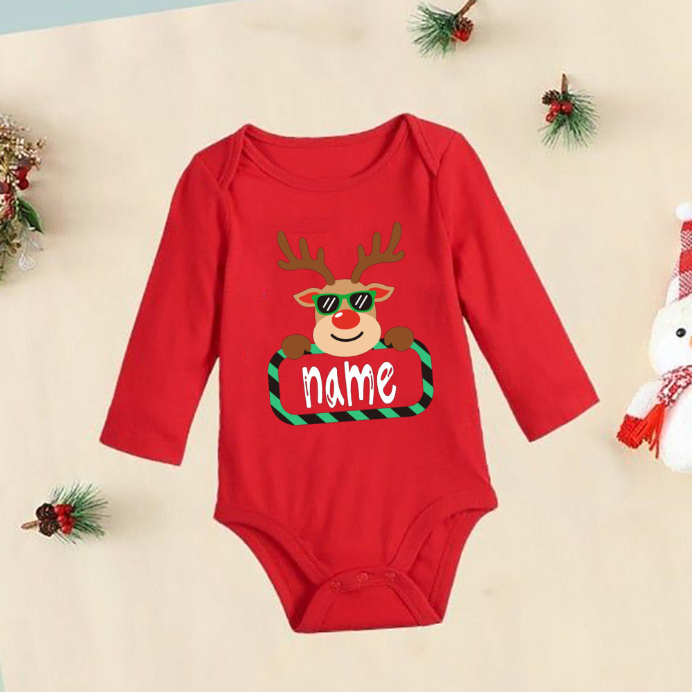 Personalized Christmas Deer Baby Bodysuit Custom Name Infant Romper Boys Girl Cute Clothes Xmas Party Baby Gift Xmas Rompers