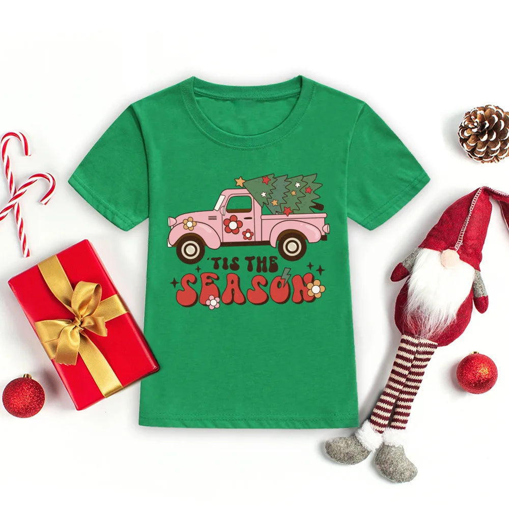 Christmas Kids T-shirt Xmas Boys Girls Clothes Christmas Party Kid Gift Shirts Xmas Children Short Sleeve Shirt Child Outfits