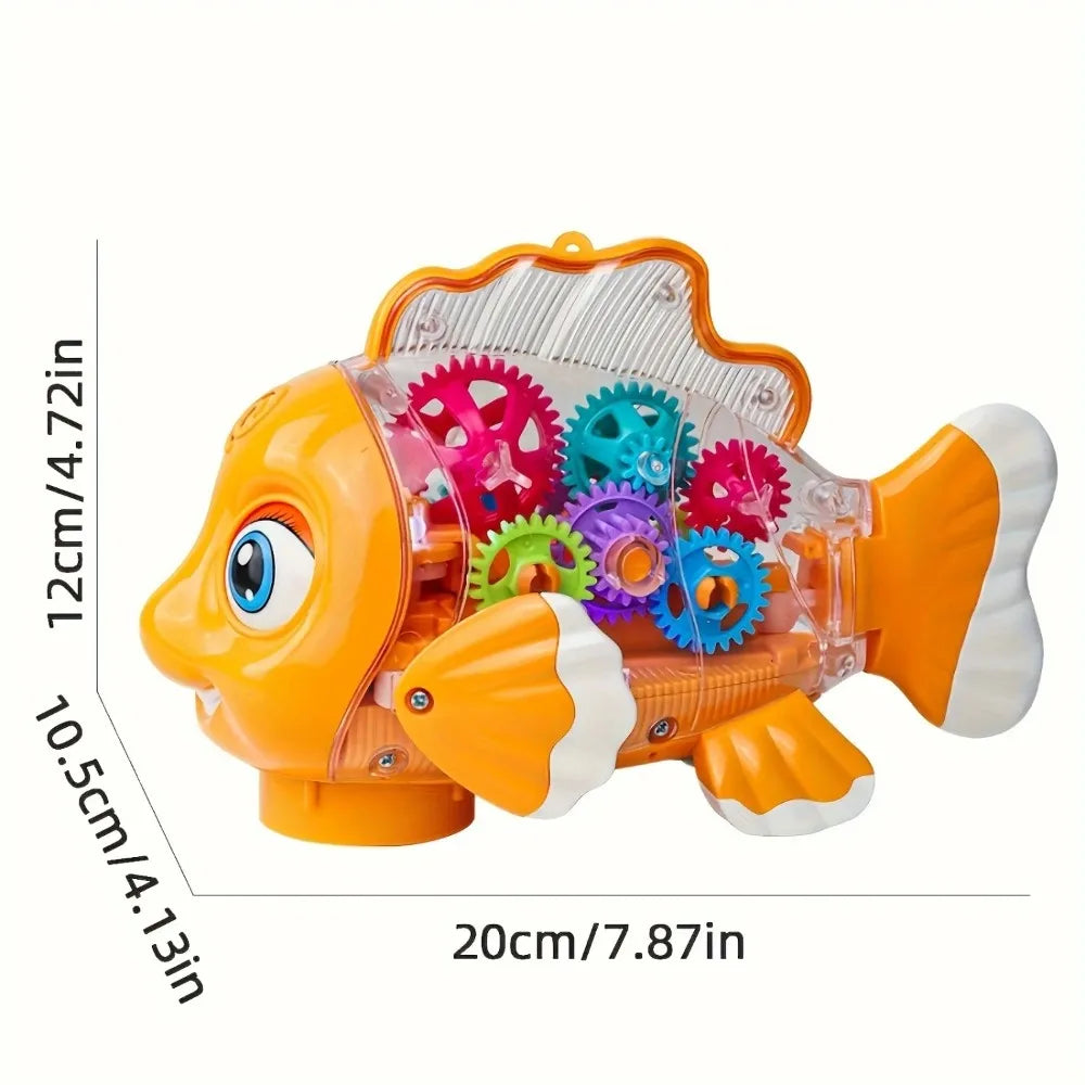 Transparent Electric Gear Gold Fish Toddler Toys with Music & Lights Bump & Go Educational STEM Toys for Babies Tummy Time Gifts