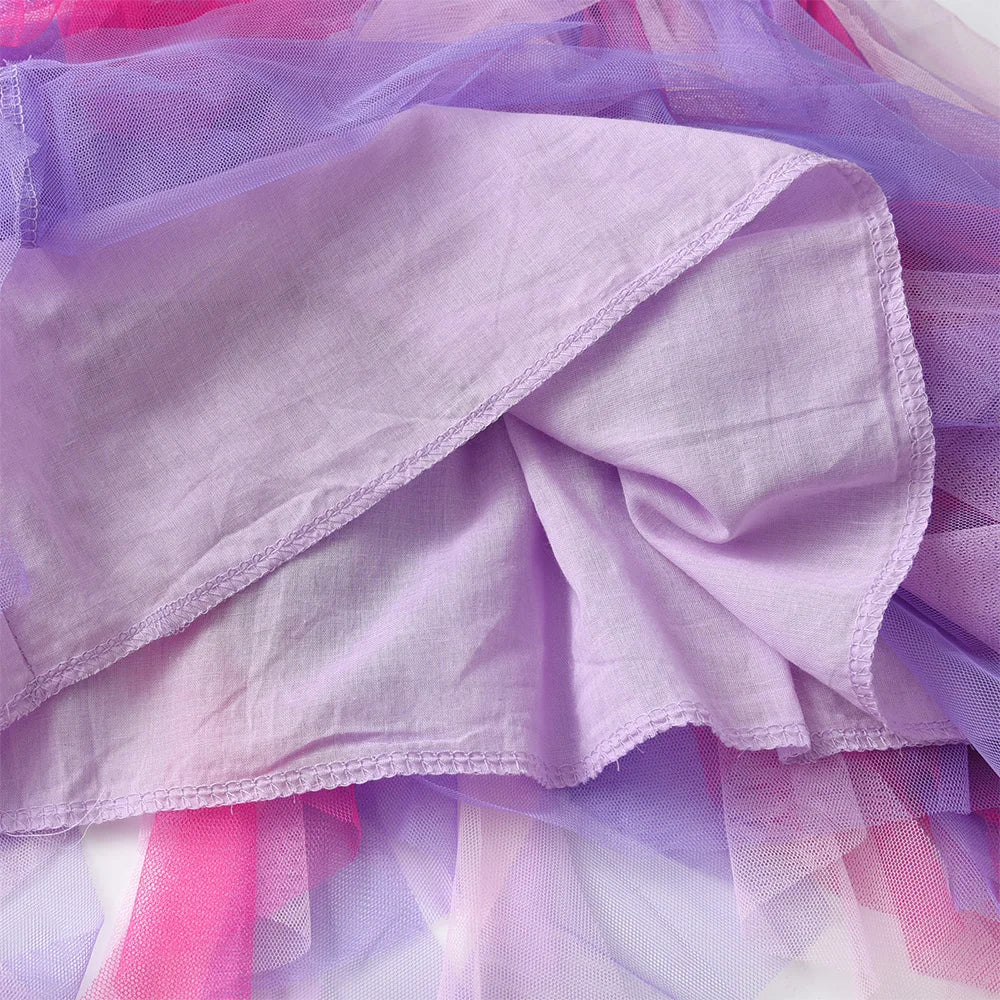 VIKITA Girls Princess Dress Long Sleeve Children Mermaid Print Dress Kids Irregular Prom Gown Tutu Girls Party Tulle Costumes