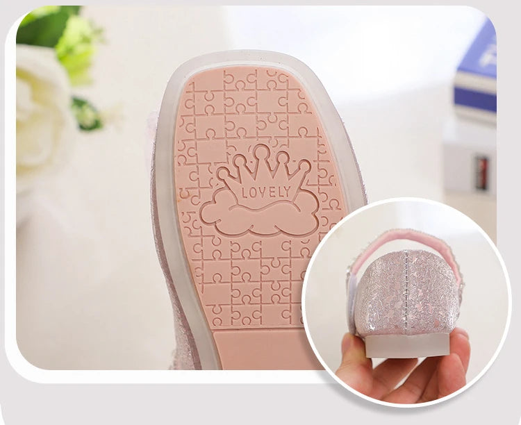 Kids'Casual Shoes Elsa Princess Frozen PU Leather Crystal Bow Spring Shoes For Girls Anti-slip Pink Blue Shoes Size 26-36